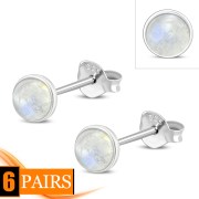 Rainbow Moonstone Round Sterling Silver Stud Earrings, e440st
